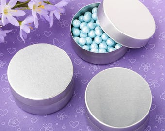 Set of 50 50 Personalized Metallic Foil Silver Metal Mint Tin With Solid Silver Metal Brushed Top