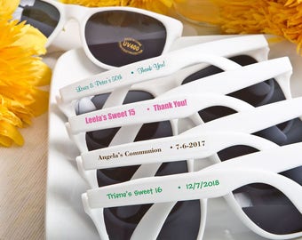 50 White Sunglasses With Personalized Label - Set of 50