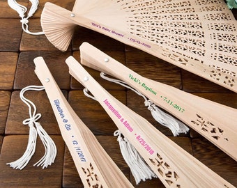 50 Intricately Carved Sandalwood Fan With Personalized Labels - Set of 50