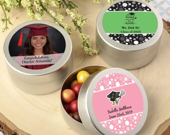 Set of 50 50 Personalized Metallic Foil Silver Metal Mint Tin With Solid Silver Metal Brushed Top