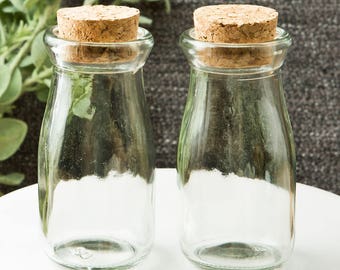 25 Perfectly plain collection Vintage Glass milk bottle with round cork top - Set of 25