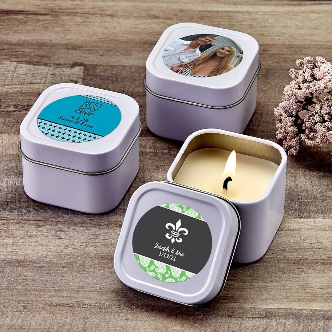 25 Personalized Expressions White Scented Travel Candle Tin Set of 25 ...