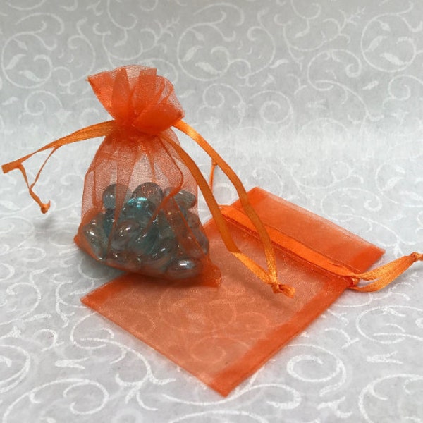 6 x 9 inch orange organza tulle favor pouch or jewelry bags