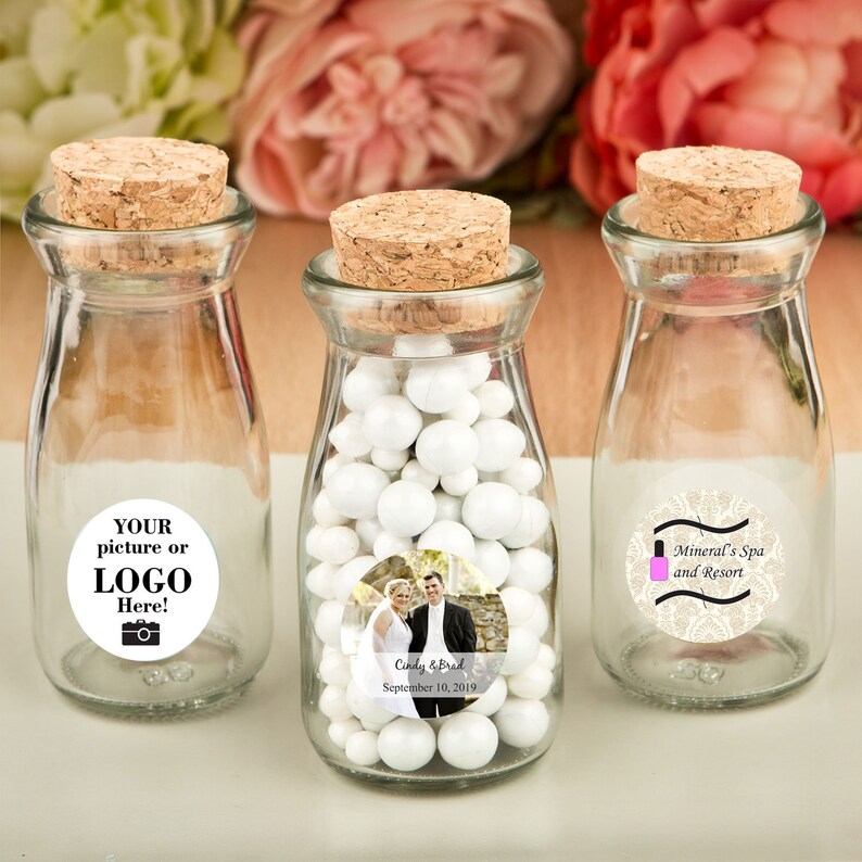 Download Decorations Decor 100 Personalized Custom Photo Vintage Glass Milk Bottle With Round Cork Top Set Of 100 Jars Bottles