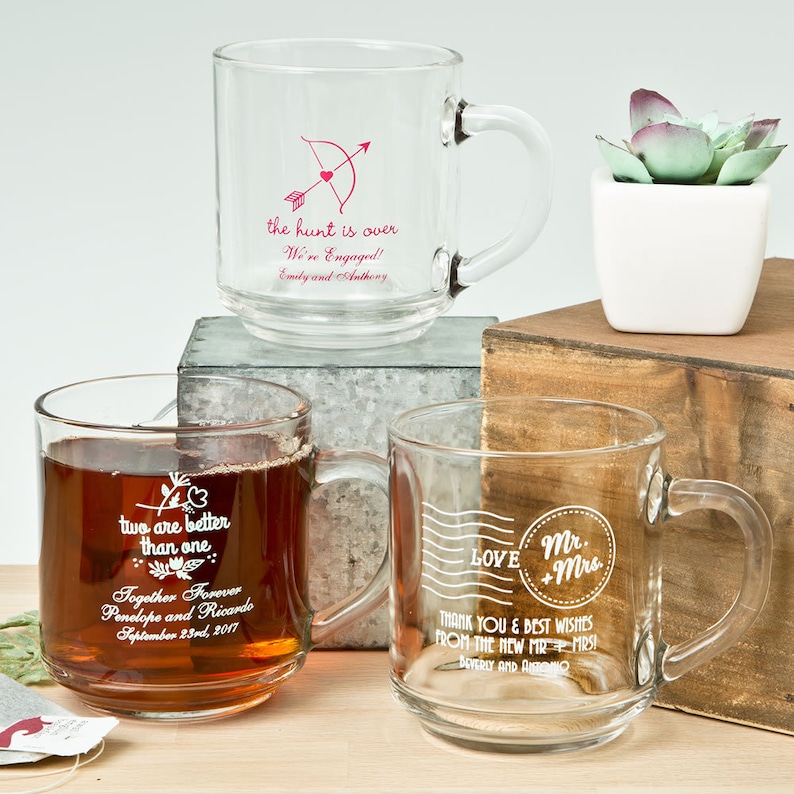 Glass Handy Mug Favors set of 25 25 Personalized 10 Oz