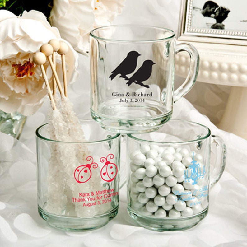 Glass Handy Mug Favors set of 25 25 Personalized 10 Oz