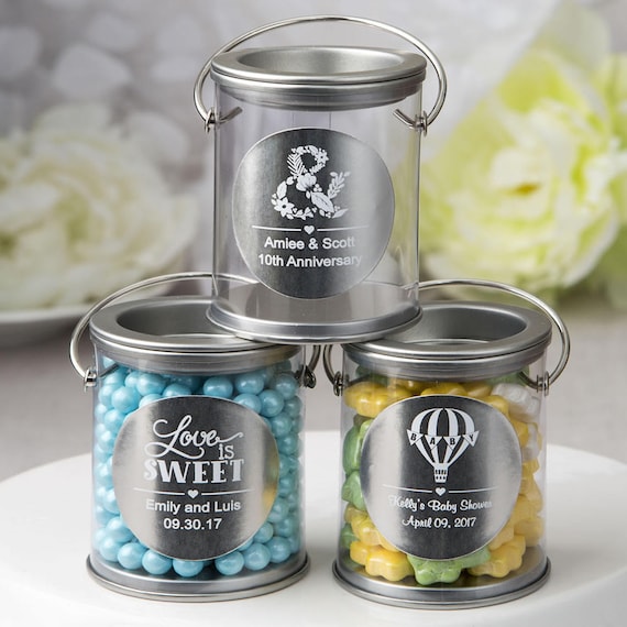Set of 50 50 Personalized Metallic Foil Silver Metal Mint Tin With Solid Silver Metal Brushed Top