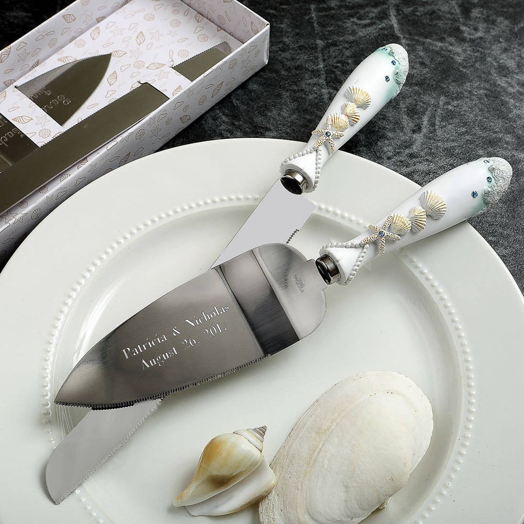 Engraved Beach Themed Wedding Cake Knife and Server Set Etsy