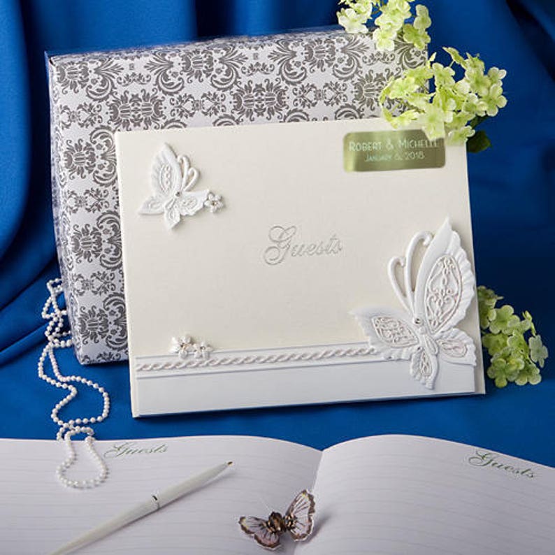 Personalized Engraved Butterfly Design Wedding Guest Book