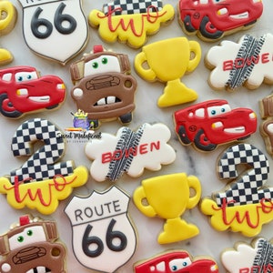 2 dozen cookies Cars inspired theme cookies Route 66  birthday favors