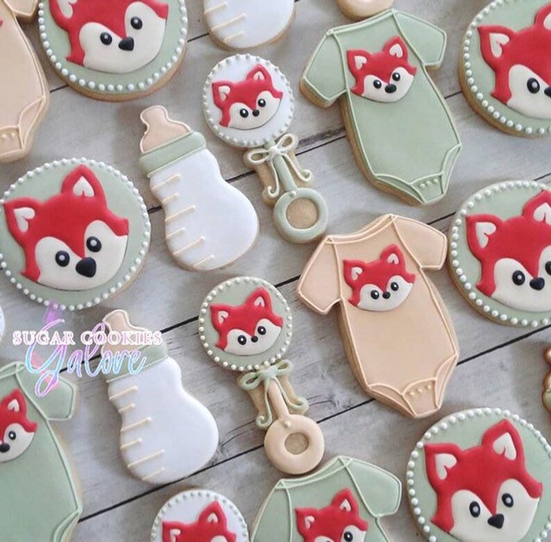 2 Dozen Fox Theme Sugar Cookies Fox Baby Shower Fox Cookie Etsy