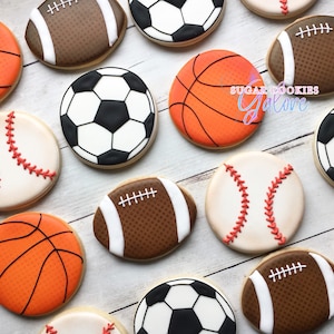 Sports Decorated Sugar Cookies - Birthday Party Favors, 2 Dozen