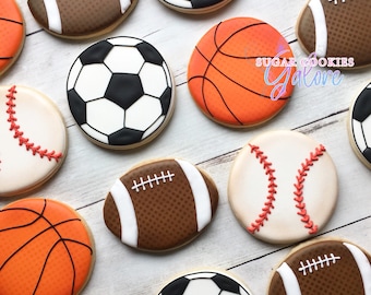 Sports Decorated Sugar Cookies - Birthday Party Favors, 2 Dozen