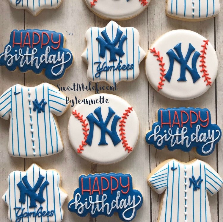 1 Dozen Yankees Inspired Cookies Baseball Sugar Cookies Etsy