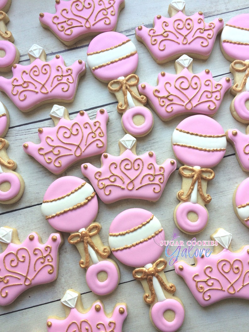 2 Dozen Princess Baby Shower Sugar Cookies Pink Gold Baby Etsy