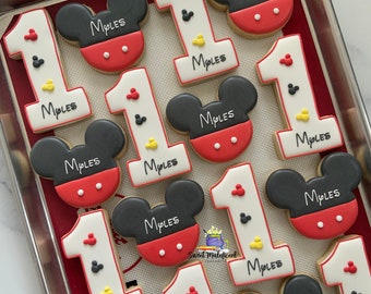 Personalized Mickey Mouse 1st Birthday Sugar Cookies