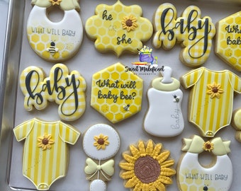 2 dozen What will baby bee gender reveal sugar cookies