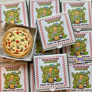 12 Mini Party Turtles pizza sugar cookies with boxes • ninja cookies