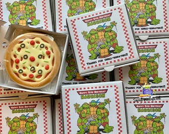 12 Mini Party Turtles pizza sugar cookies with boxes • ninja cookies