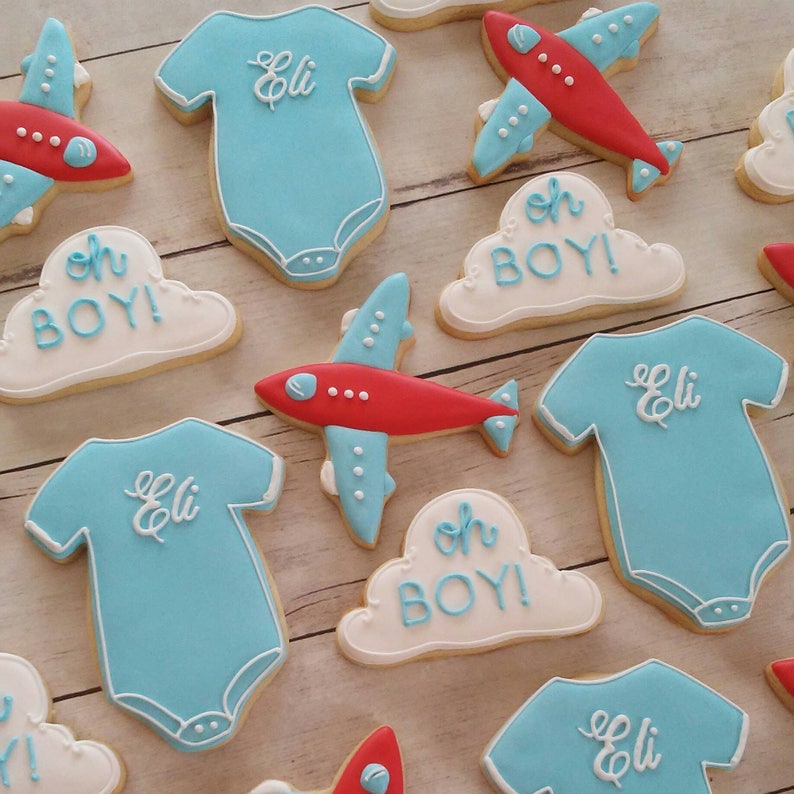 2 Dozen Airplanes Clouds Baby Boy Shower Cookies Etsy