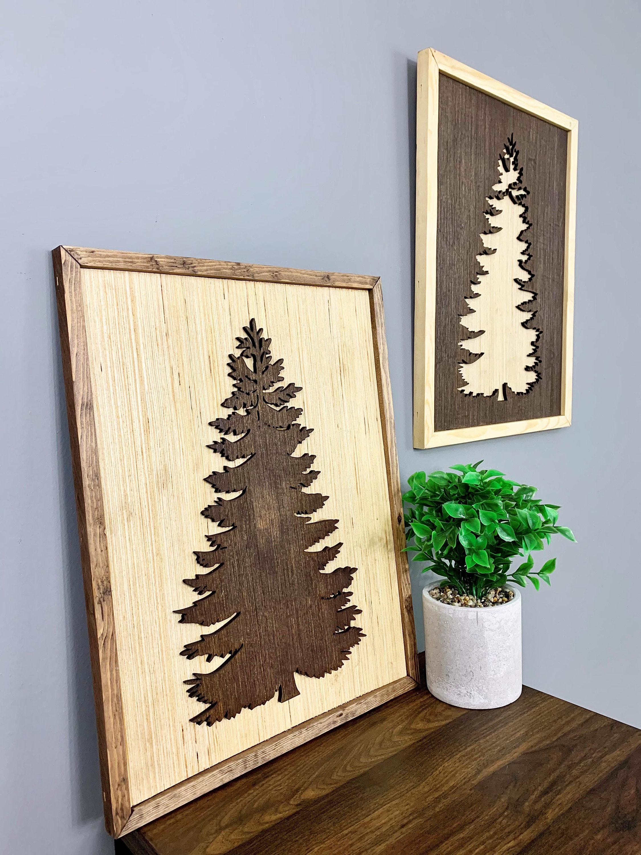 Pine Tree Wood Wall Art Set of 2 Wall Art Rustic Pine Tree Etsy