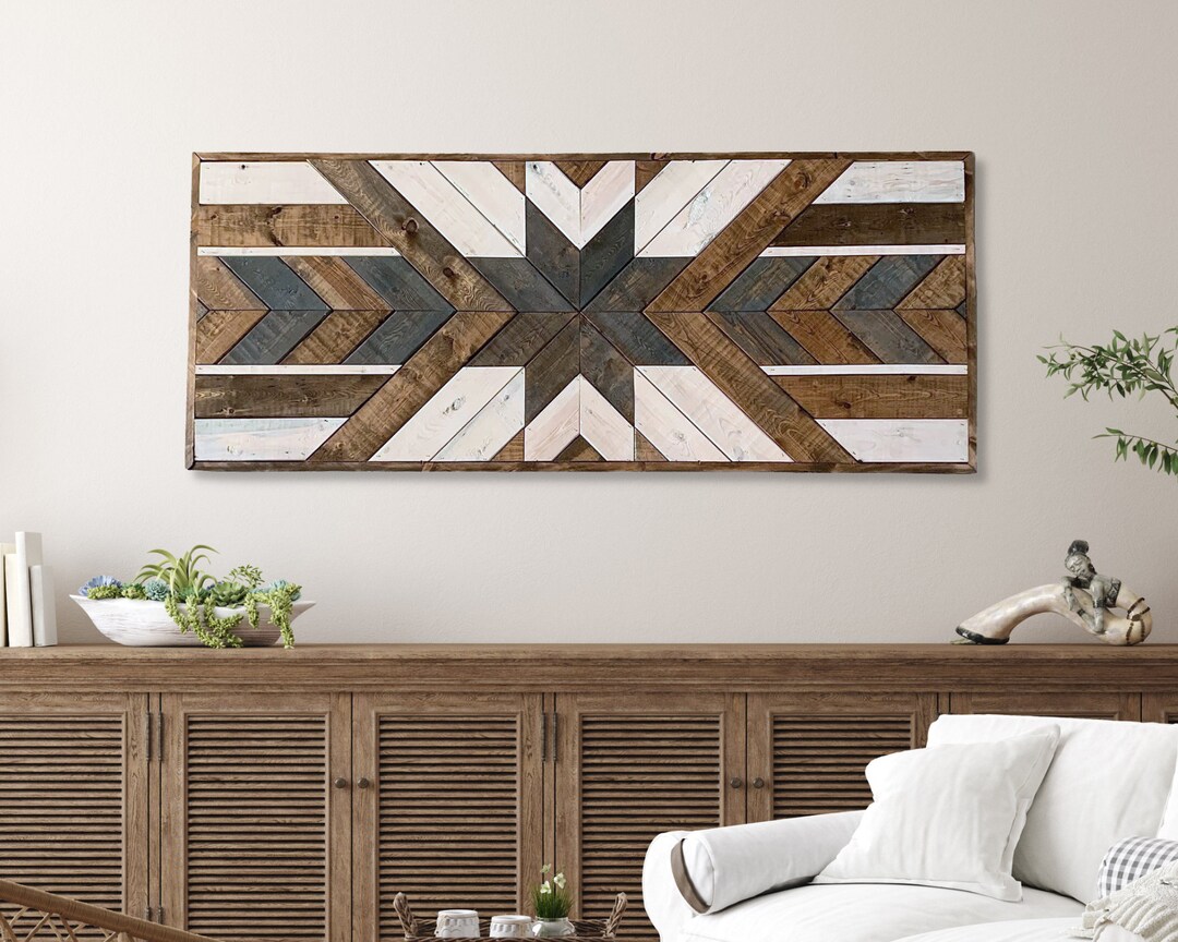 Boho Wooden Wall Art Large Living Room Decor, Rustic Farmhouse Wall ...