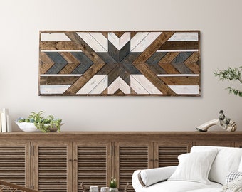 Boho Wooden Wall Art Large Living Room Decor, Rustic Farmhouse Wall Decor, House Warming Gifts for New Home Above Bed or Couch