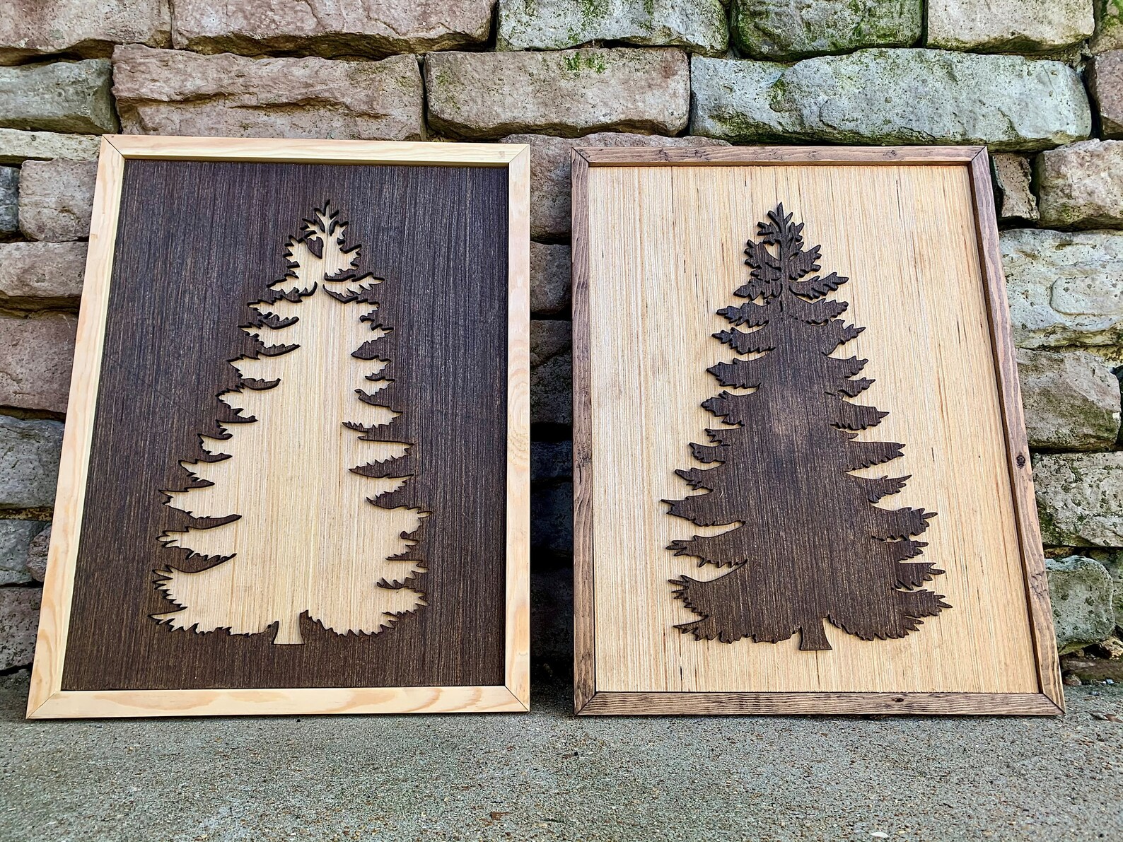 Pine Tree Wood Wall Art Set of 2 Wall Art Rustic Pine Tree Etsy