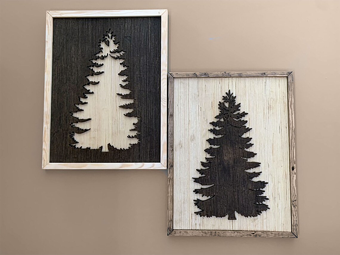 Pine Tree Wood Wall Art Set of 2 Wall Art Rustic Pine Tree Etsy