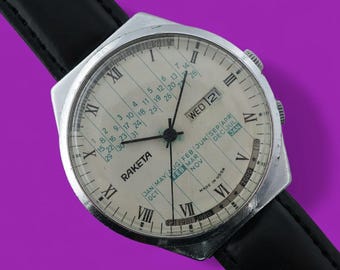 Vintage watch Raketa cal.2628H college white dial men's 19j mechanical wristwatch