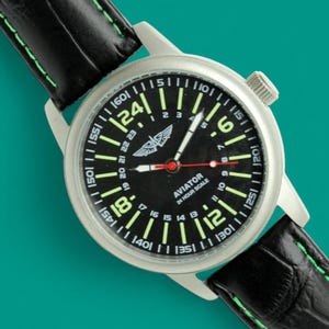 Vintage marriage stainless steel watch AVIATOR Poljot 2609NP 24 hour scale mineral glass soviet mechanical men's wristwatch USSR SF