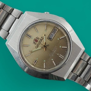 Orologio da polso meccanico vintage automatico giapponese ORIENT 3 stelle 4697964-6D con 21 rubini, cassa in acciaio inossidabile, quadrante grigio