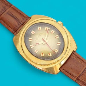 Vintage big dress mens watch wristwatch CHAIKA 2609H mechanical 17 jewels, gold plate case