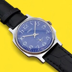 Vintage Pobeda 15 jewels ZIM 2602 soviet mechanical men's watch USSR, blue dial