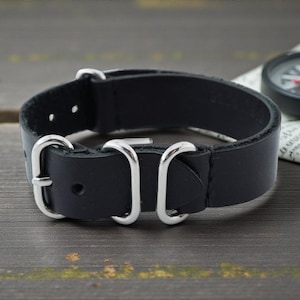 Bracelet de montre neuf en cuir noir sur mesure, entre-corne de 22 mm, fabrication militaire ukrainienne