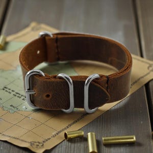 New brown custom leather watch strap 20 mm lugs, Ukrainian military craft
