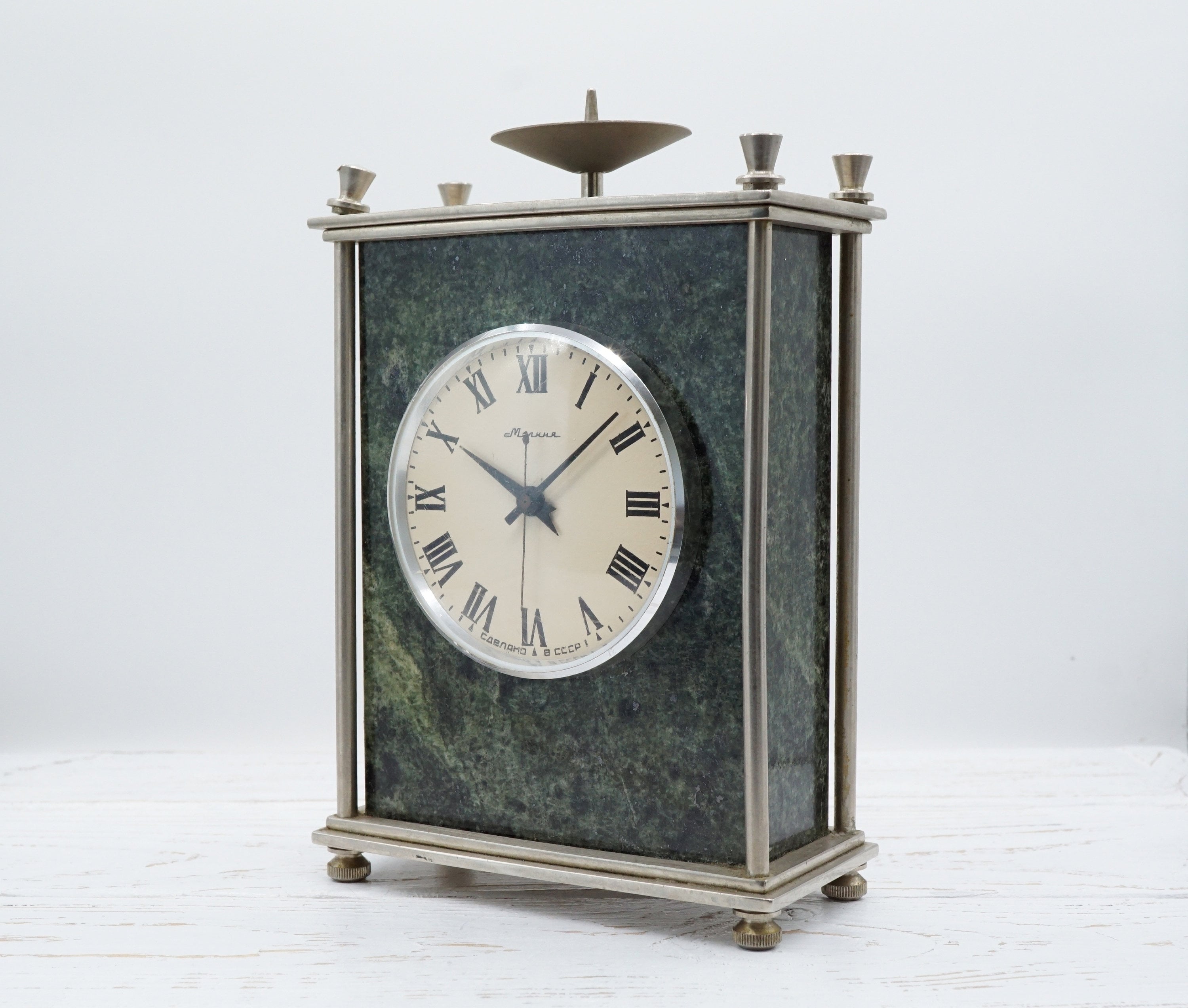 インテリア時計 Vintage 1960s mec Clock Vintage 1960s Soviet Mantel Marble Clock Molnija Mechanical USSR