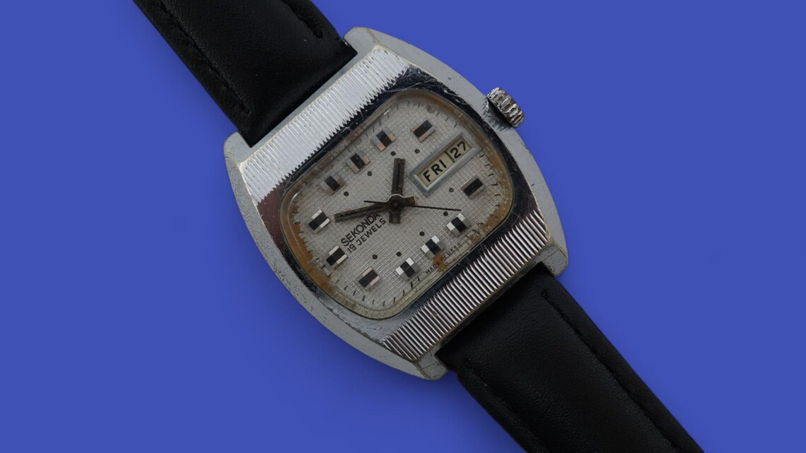 Vintage men's watch Raketa Sekonda TV cal.2628 USSR 19 jewels mechanical soviet wristwatch, foto 4 di 5