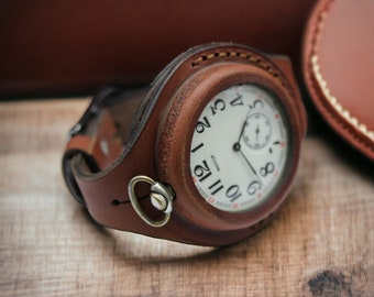 Craft handmade WW1 times New brown leather STRAP Band WRISTBAND For Pocket Watch 55 mm WWII, WW1, WW2, military