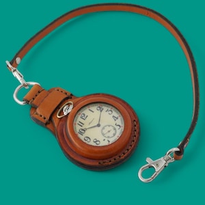 Nuovo! Custodia in pelle nuova di zecca per orologio da tasca 45 mm della prima guerra mondiale, colore arancione, artigianato ucraino, custodia protettiva per il trasporto in tasca