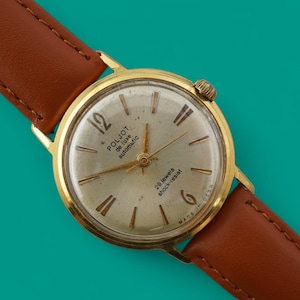 Vintage sällsynt herrklocka från sovjettiden, POLJOT de Luxe, 29 juveler, guldpläterad boett, AU20, mekaniskt dressur, självuppdragande, armbandsur, Sovjetunionen