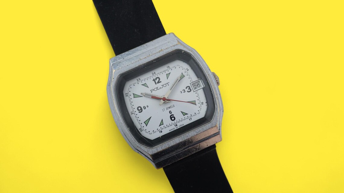 Vintage soviet men's wristwatch POLJOT 2609.H 17 jewels mechanical dress watch USSR, foto 4 di 5