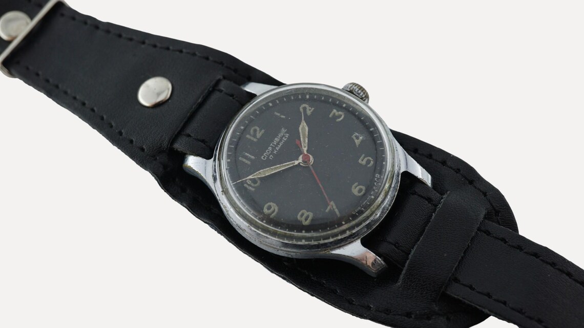 VTG early Sportivnie 1MChZ sports soviet watch 17j mechanical ussr wristwatch, civilian version of Sturmanskie, stop second, photo 4 sur 5