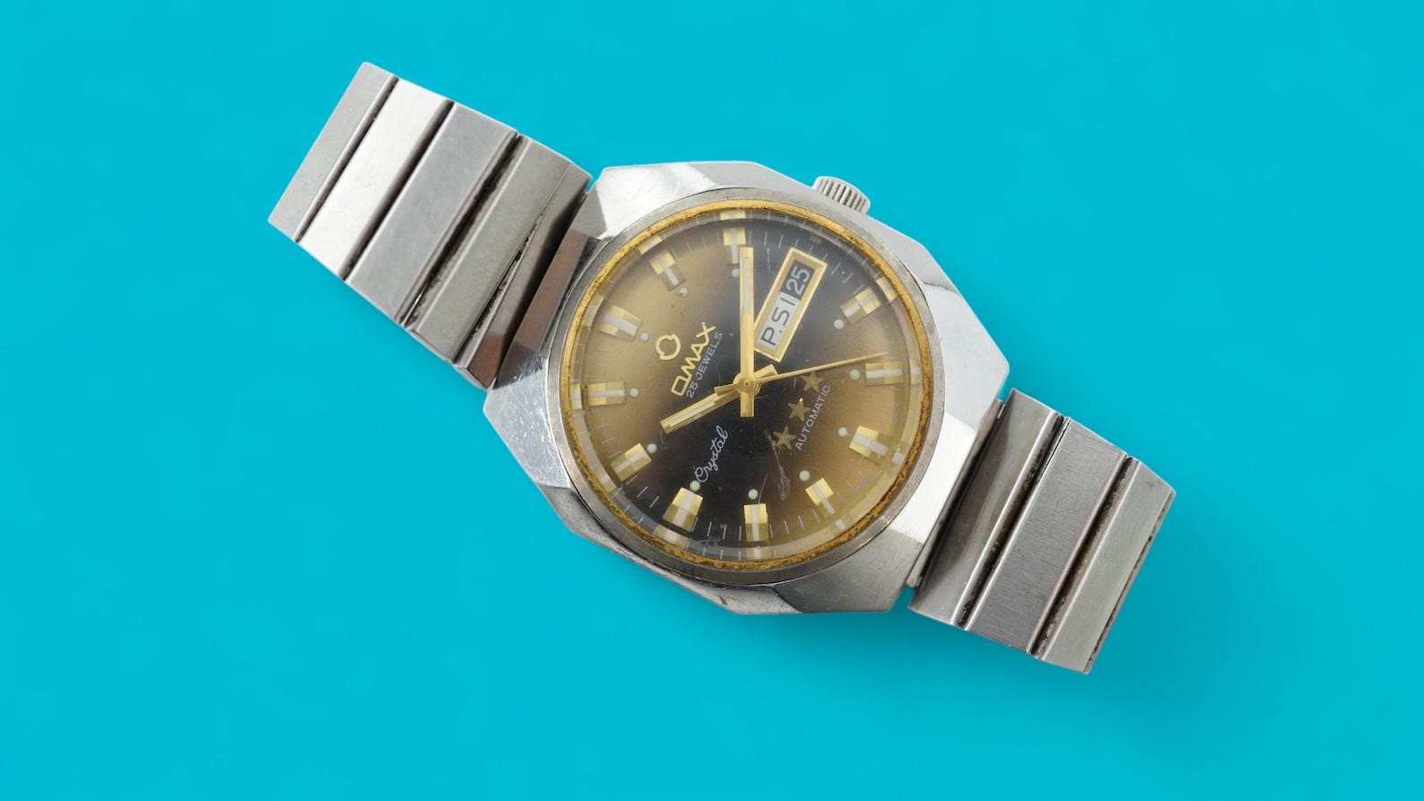 Vintage Automatic Japan Watch Omax 3 Star Crystal 21 Jewels