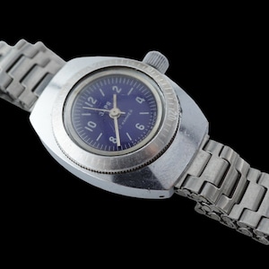 Vintage amphibian womens watch Zaria Dive, water resistant, ladies diver wristwatch navy