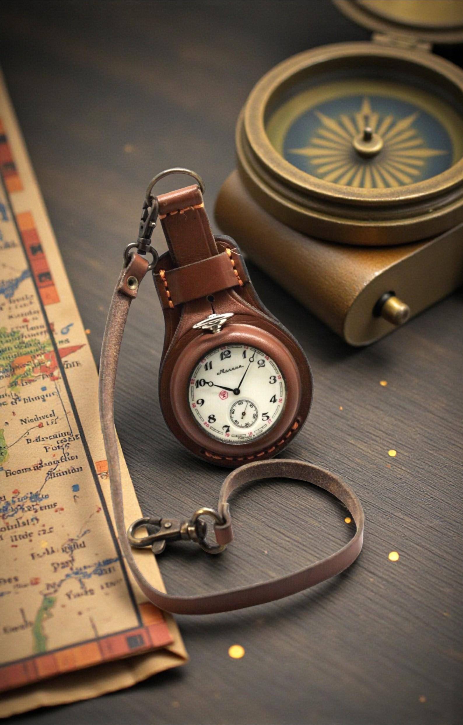 New! WW1 Times Handmade Leather Case for Pocket Watch 50mm WWII