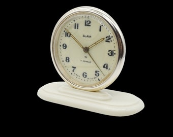 Vintage soviet alarm clock Slava mechanical, USSR 11 jewels manual winding movement