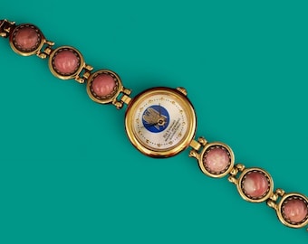 Vintage LUCH quartz ladies wristwatch Kyiv Archangel Michael UKRAINE, pink stones bracelet, with box, womens watch