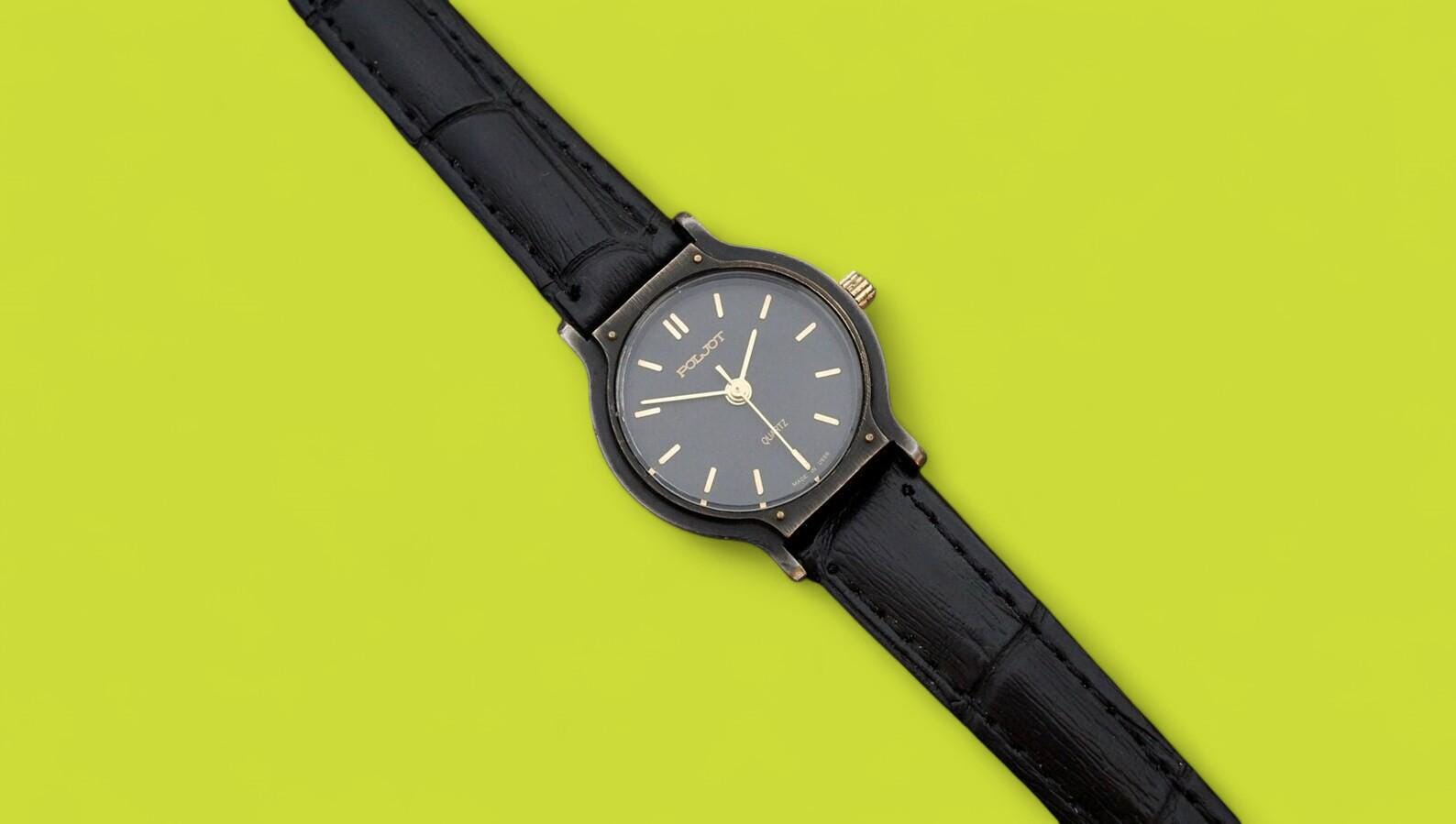 Vintage Small Black Ladies Wristwatch POLJOT 1656H Quartz 