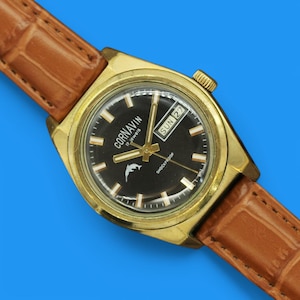Orologio da polso vintage da uomo Raketa 2628.H, orologio da polso sovietico meccanico a 19 rubini Cornavin Dolphin, cassa placcata in oro SF